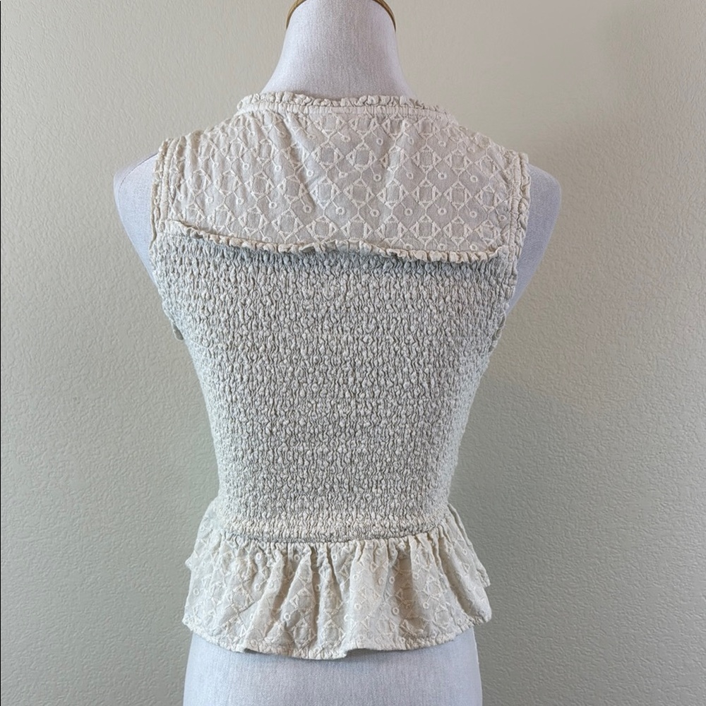 Shyanne Cream Smocked‎ Peplum Tank Top XS - Picture 4 of 8